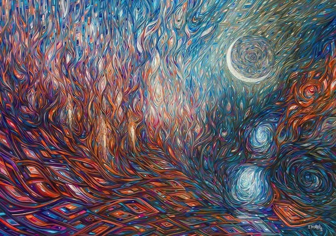 色彩绚丽他以非凡的视角画出了自然万物能量态的样子