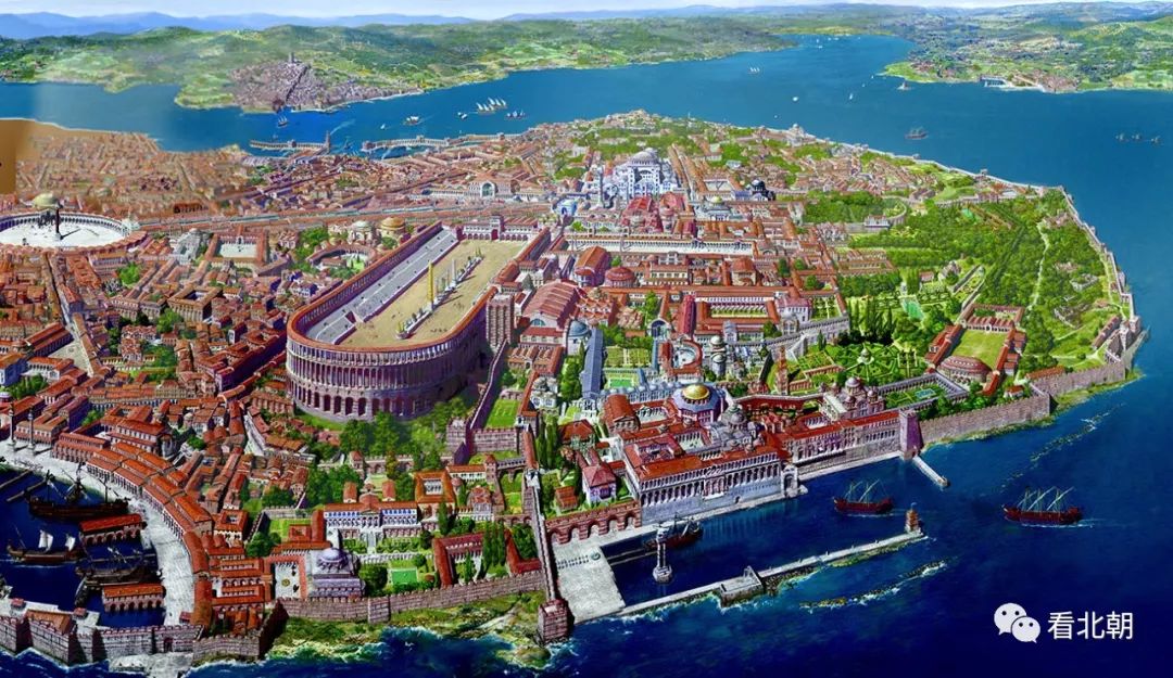 鼎盛时期的东罗马拜占庭帝国首都君士坦丁堡复原图,图片/网络.