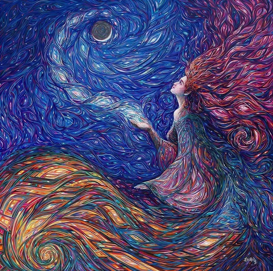 色彩绚丽他以非凡的视角画出了自然万物能量态的样子