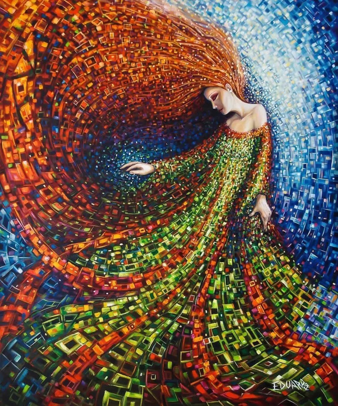 色彩绚丽他以非凡的视角画出了自然万物能量态的样子