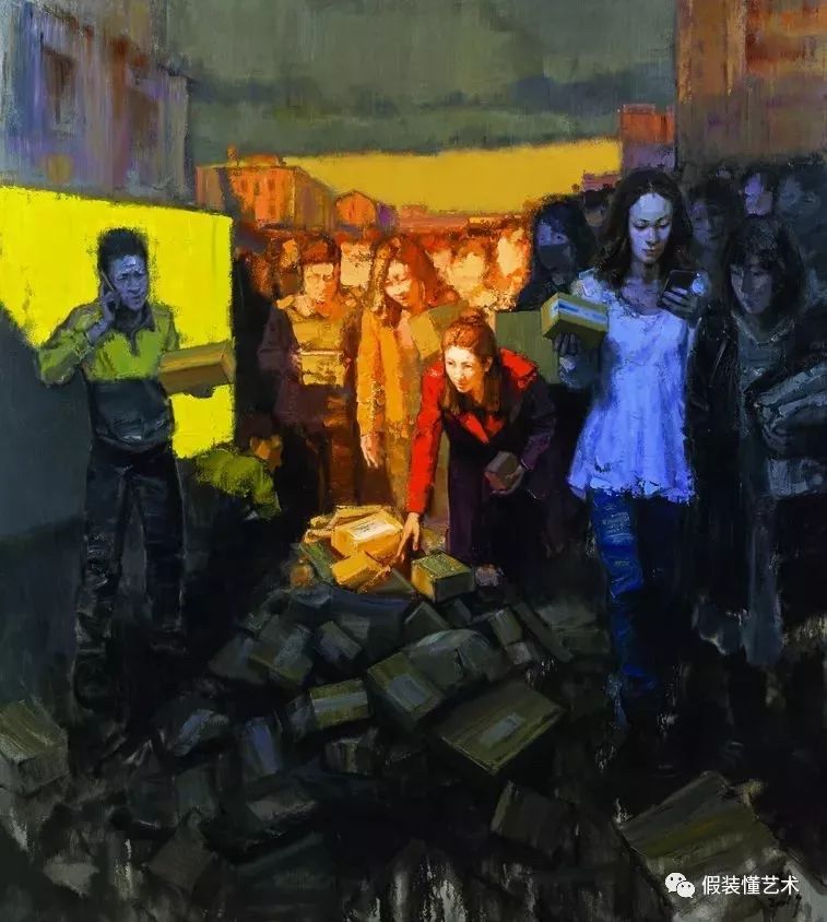 丽日 白羽平 151cm×200cm 油画里里外外 王雪 120cm×120cm 油画弄潮