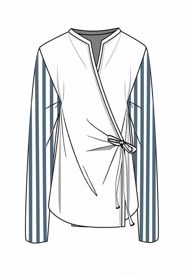 第三种平面展开款式图,服装的正背面,外轮廓线造型,内结构线与分割线