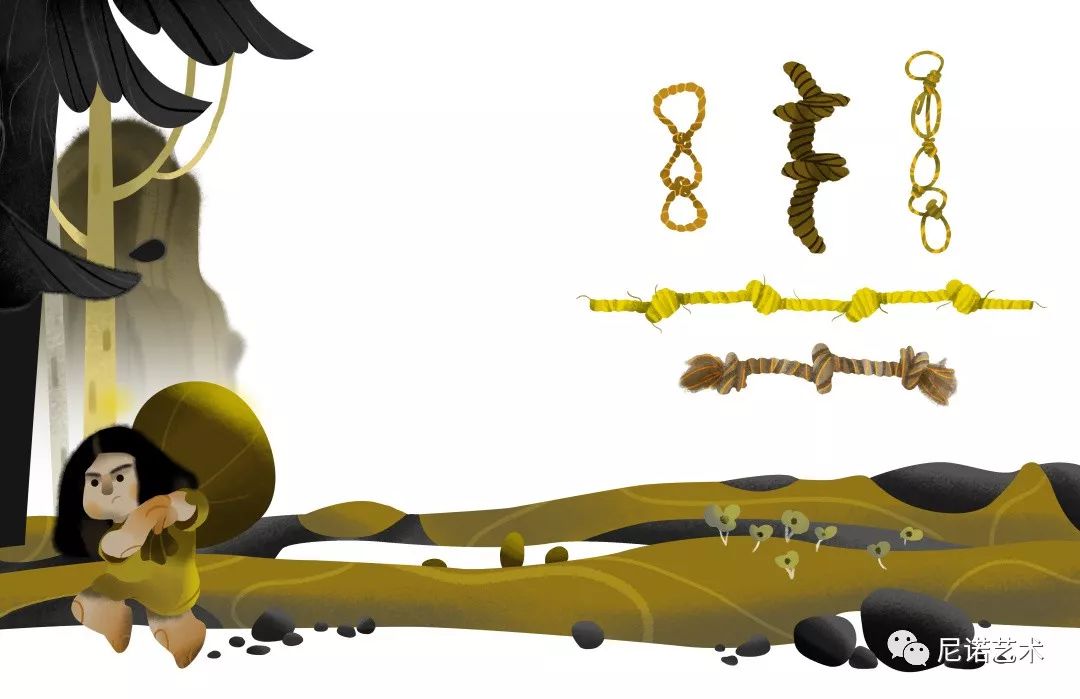 《结绳记事》绘本内页(photoshop)《镜子里的小人》绘本内页