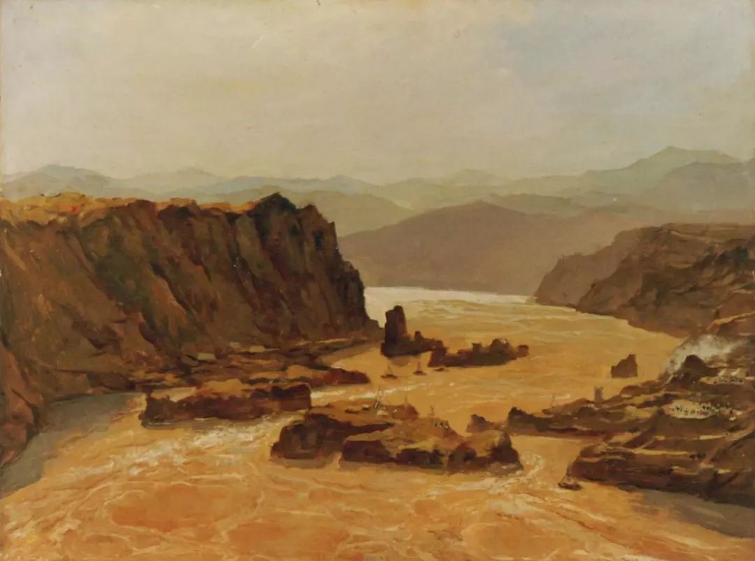 黄河三门峡·中流砥柱 油画 40×53 1955-1956年