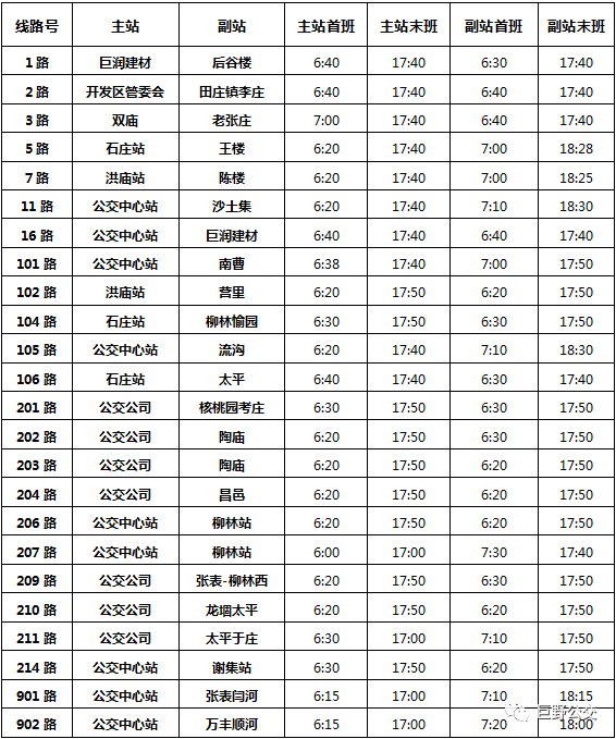 巨野公交秋冬季公交运营时刻表