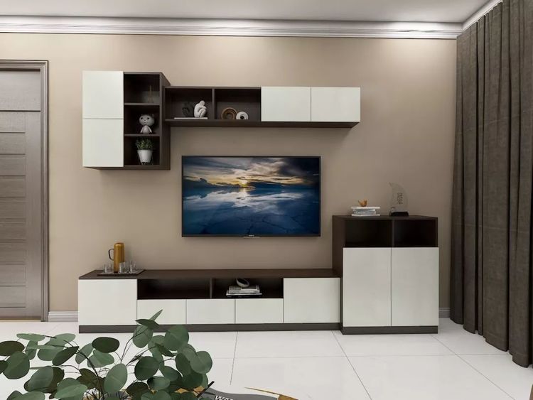 组合式电视柜是地柜式的升华,一般指的是跟斗柜,吊柜,立柜结合,形成l