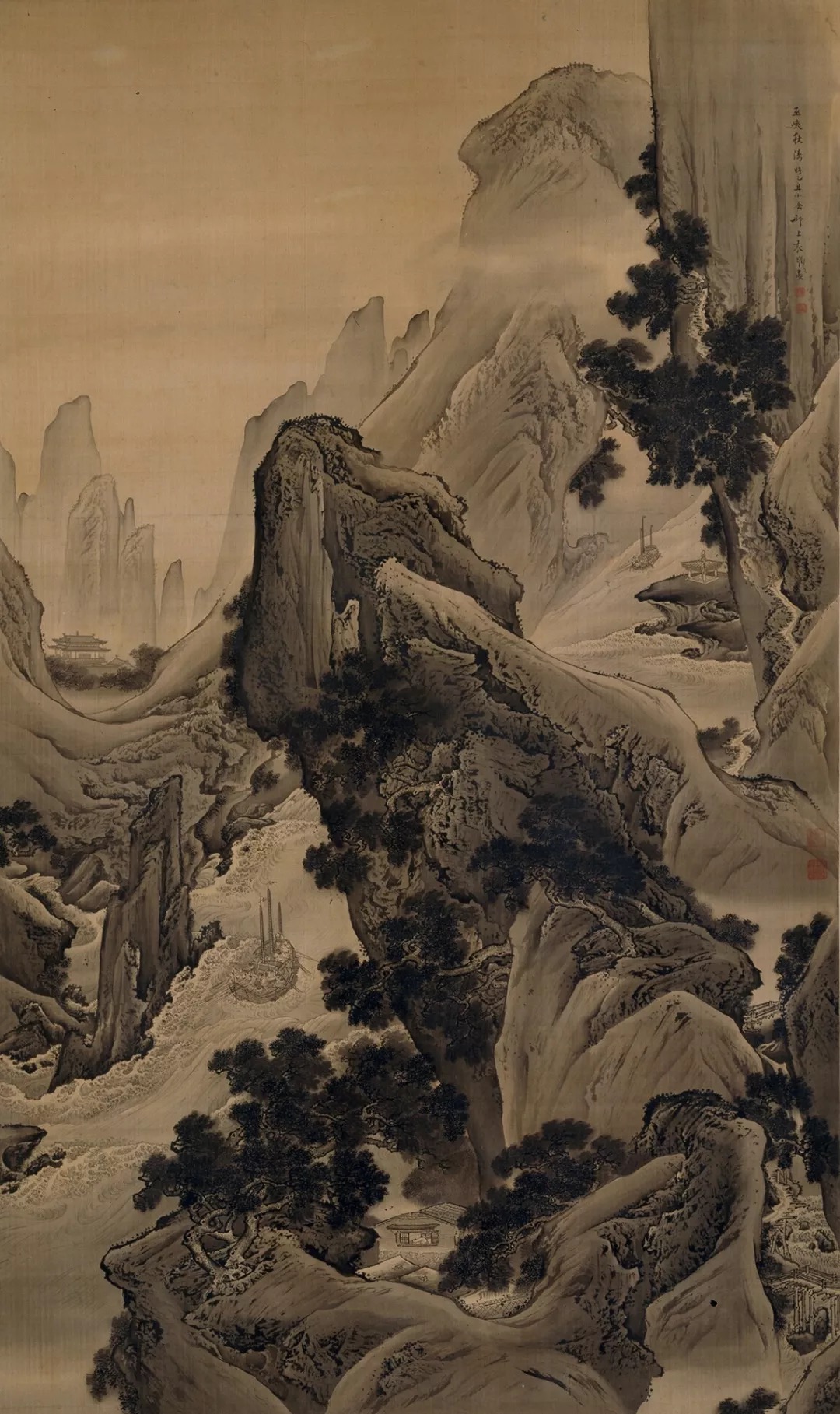 古今经典画作,包括元代方从义的《武夷放棹图》,明代宋旭的《五岳图》