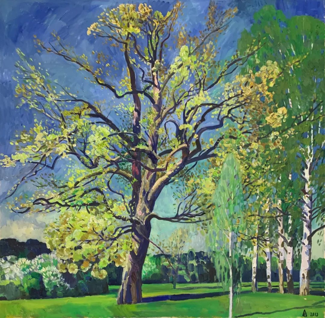 《彼得霍夫门捷列夫街上的橡树》,布里奥克,79×79cm,布面油画,2013本
