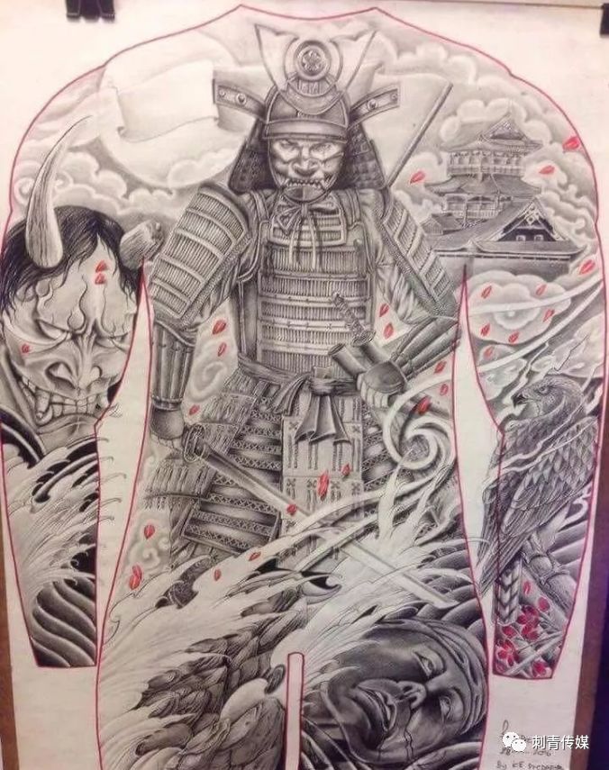 黑武士纹身手稿线条图片