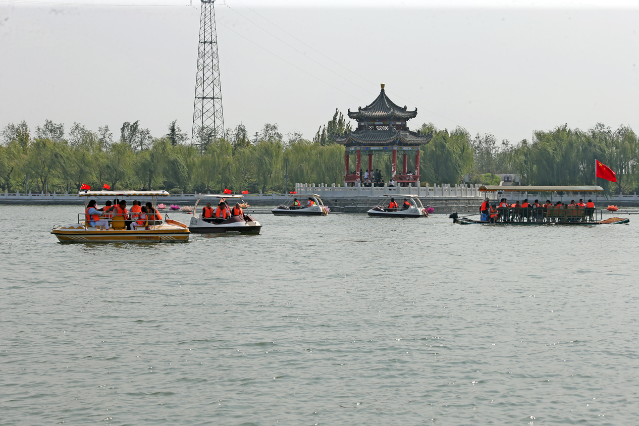 抓安全从严管理国庆节游客在4a级景区大荔县同州湖上安全舒心荡悠悠