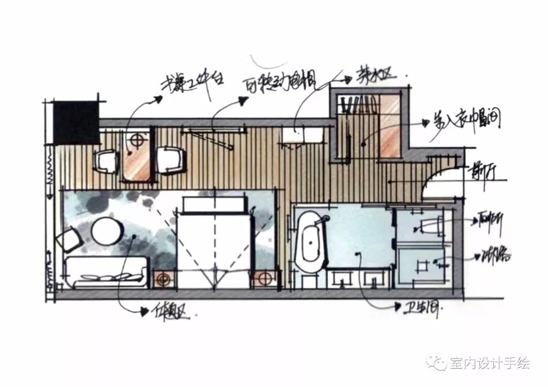手绘一套酒店客房手绘方案设计分享