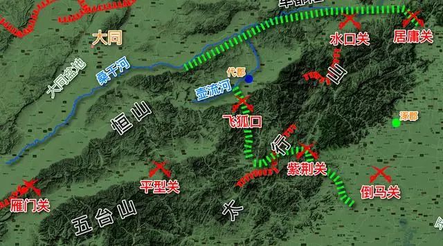 飞狐陉西飞狐口向西是滹沱河形成的忻定盆地,沿途先经过平型关,然后