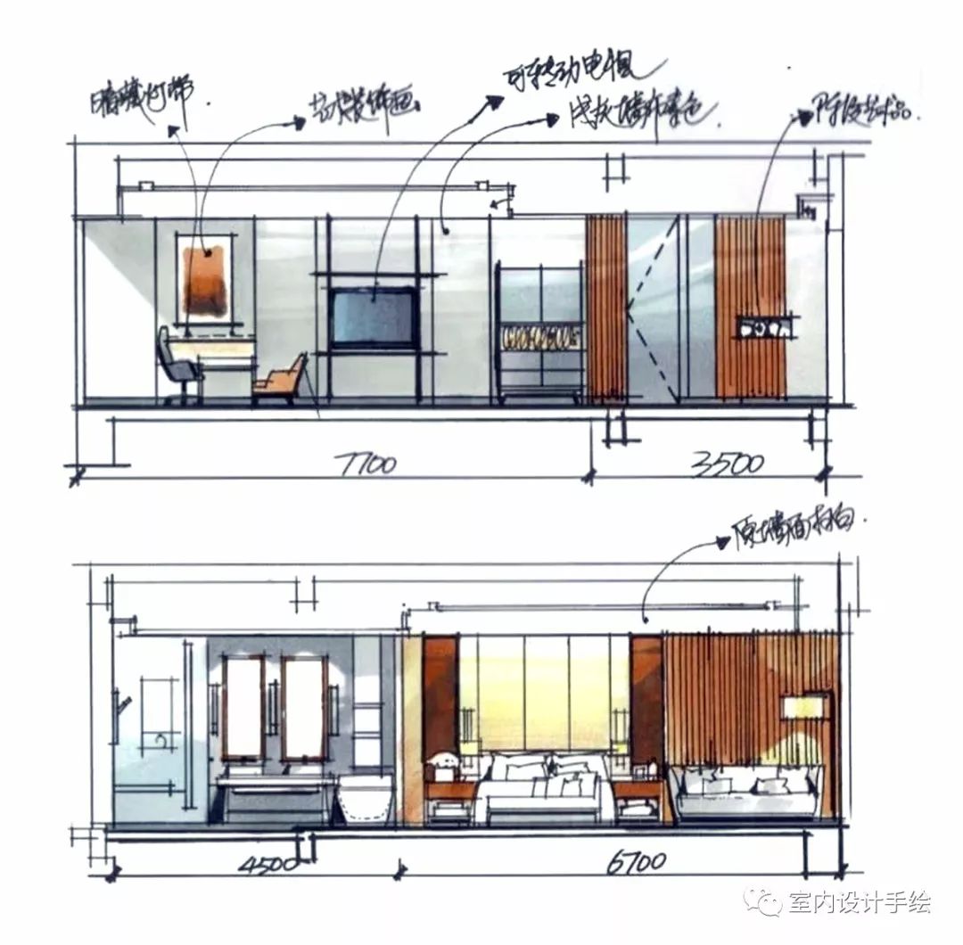 手绘一套酒店客房手绘方案设计分享
