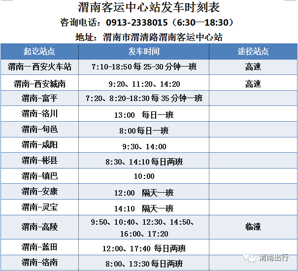 渭南各縣市客運站最全發車時刻表來了!時間,班次統統在這裡!_汽車站