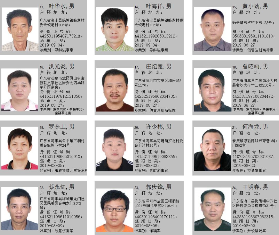 海丰公安关于敦促在逃人员投案自首的通告