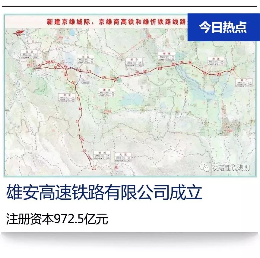 雄安高速鐵路公司已成立將整合建設京雄城際鐵路京雄商高鐵和雄忻高鐵