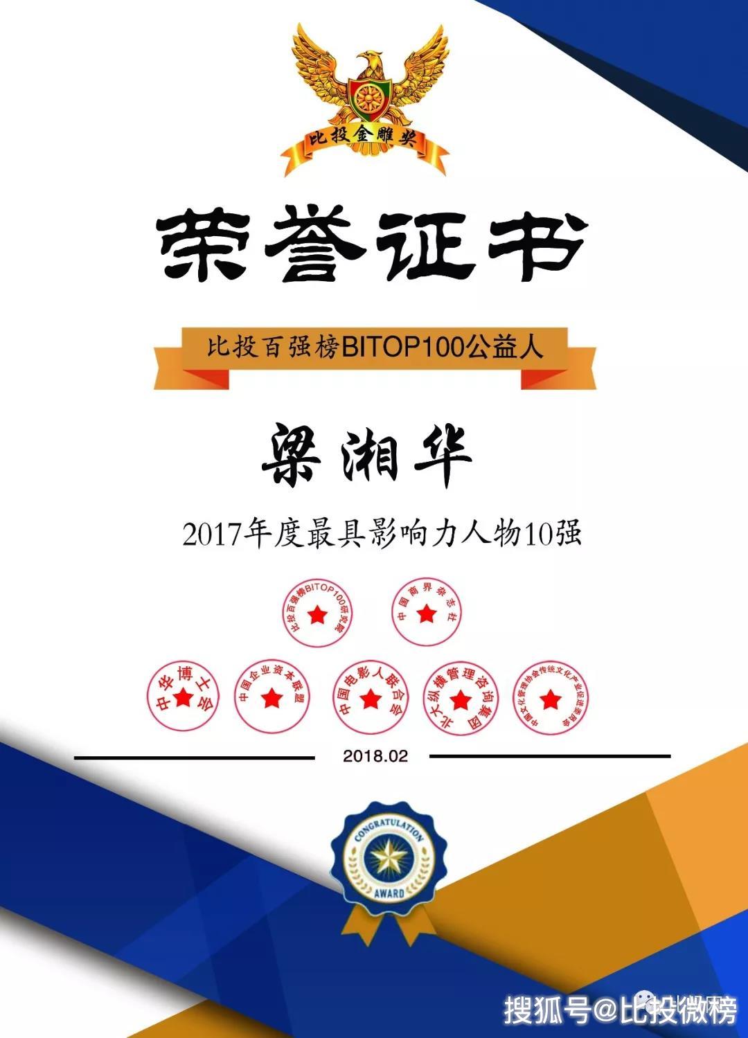 比投金雕奖2017年度最具影响力人物10强梁湘华