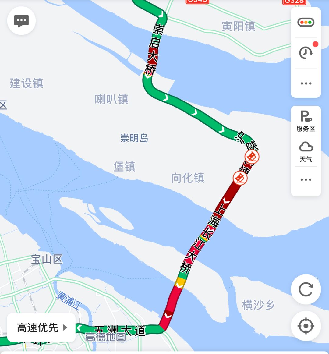 10月5日14时8分,g40沪陕高速崇启大桥段由于车流量大,由南通往上海