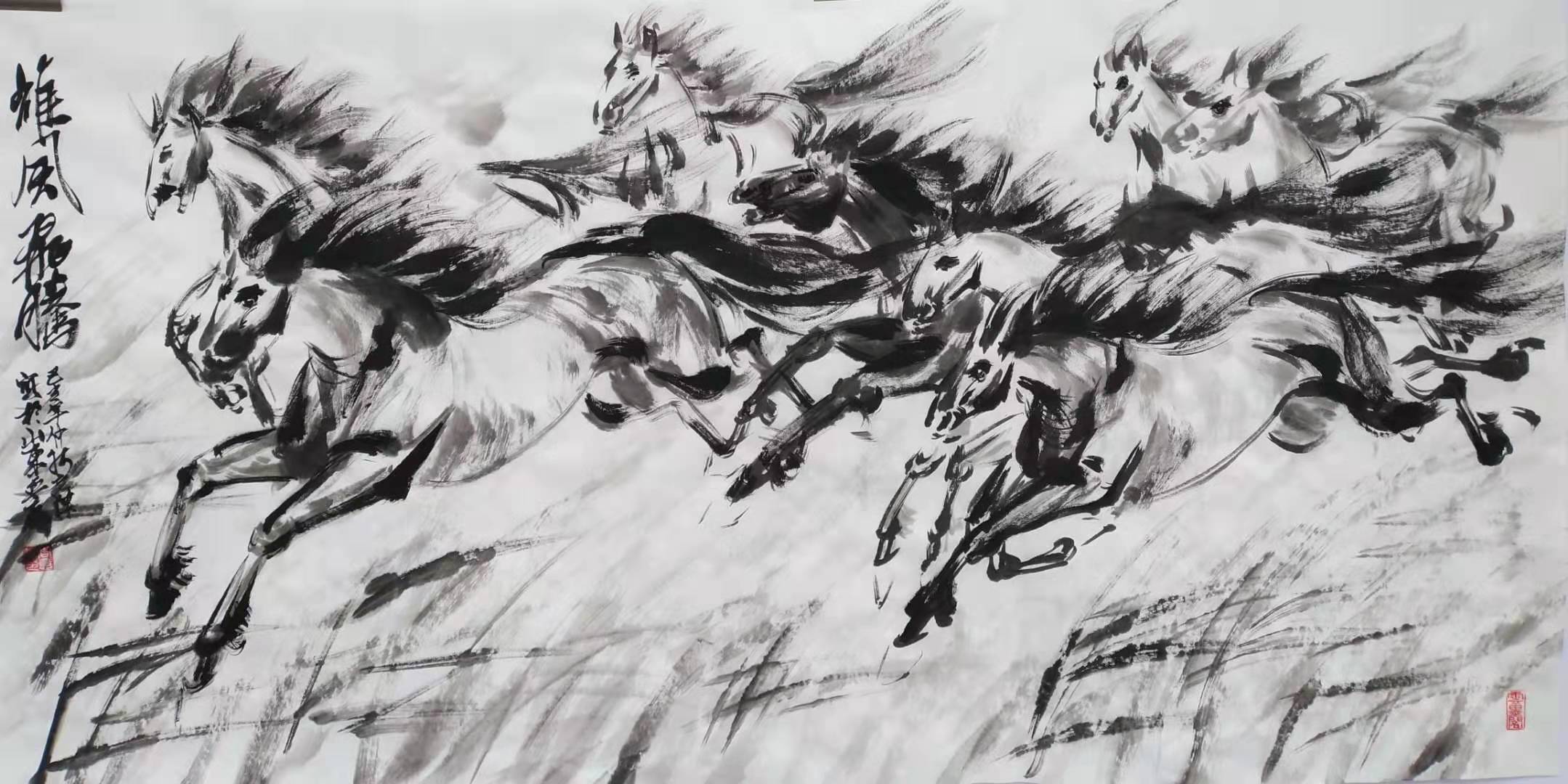 画家周意杰原创八骏十二骏图九幅水墨作