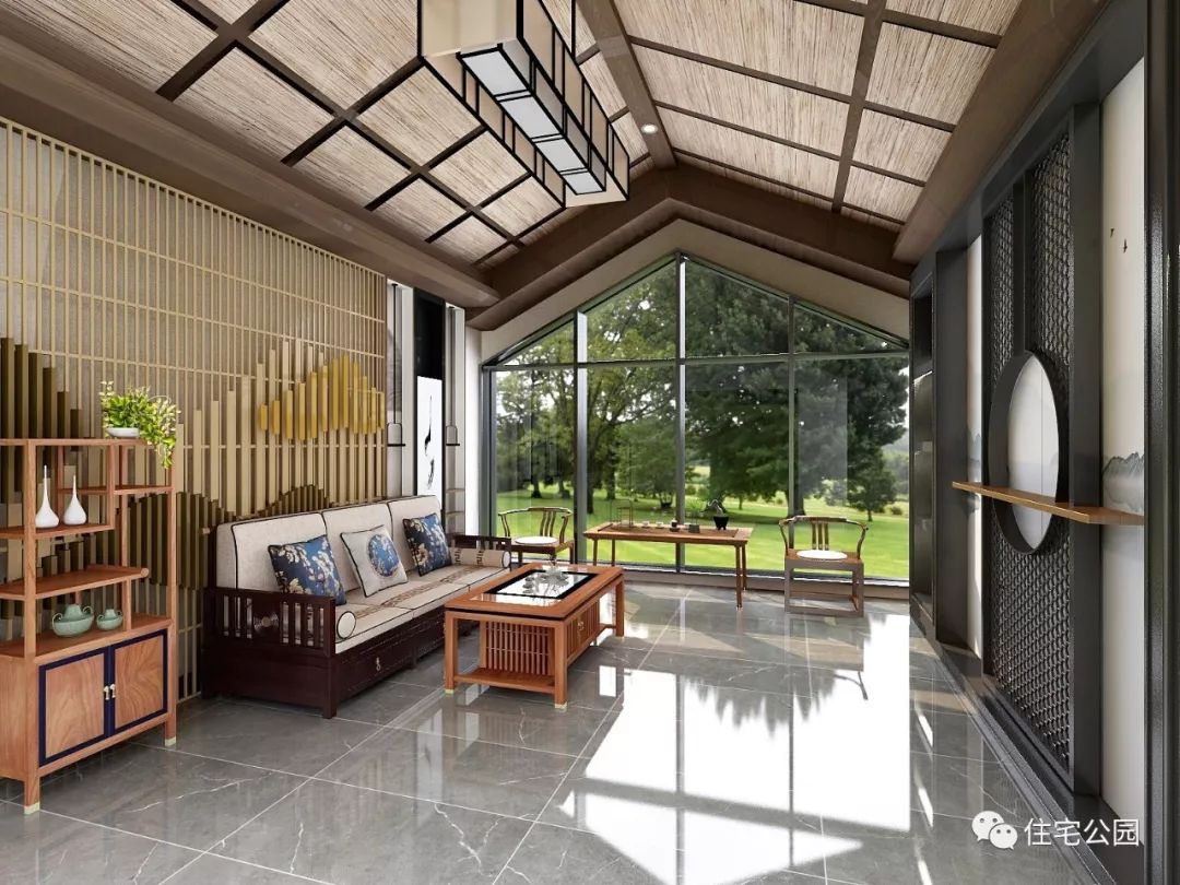 正是秋意好风景,17×23米带廊桥设计,可做民宿中式小楼