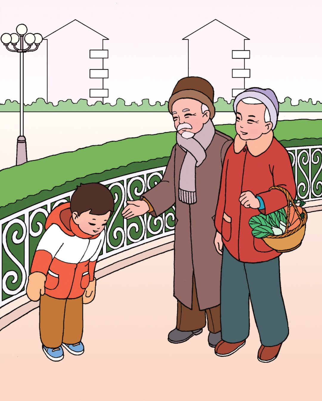 路上遇见长辈,应向前问好.