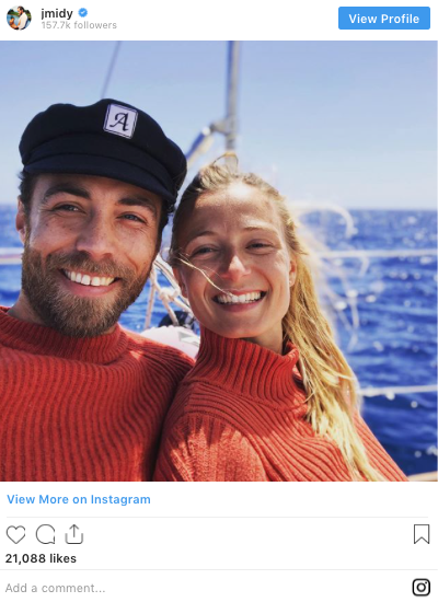 james middleton在instagram宣布与法国女友alizee thevenet求婚成功