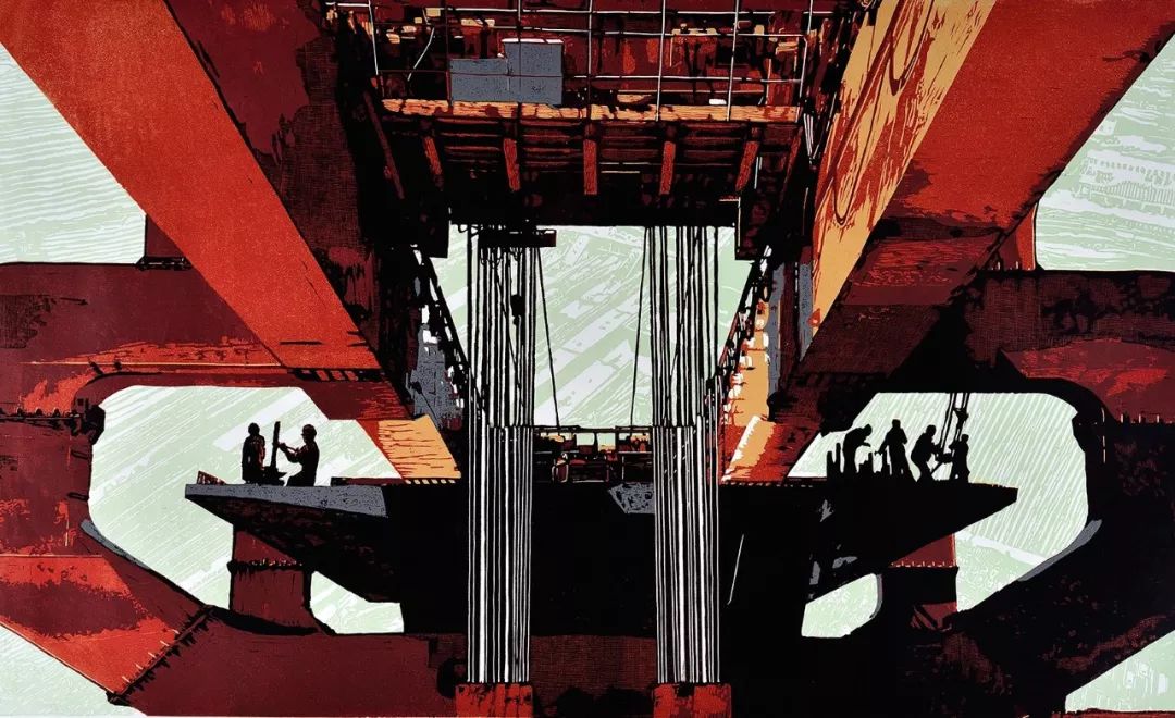 70cm 木刻▲王克勤《南水北调中线—邓州湍河渡槽之二》55cm×98cm