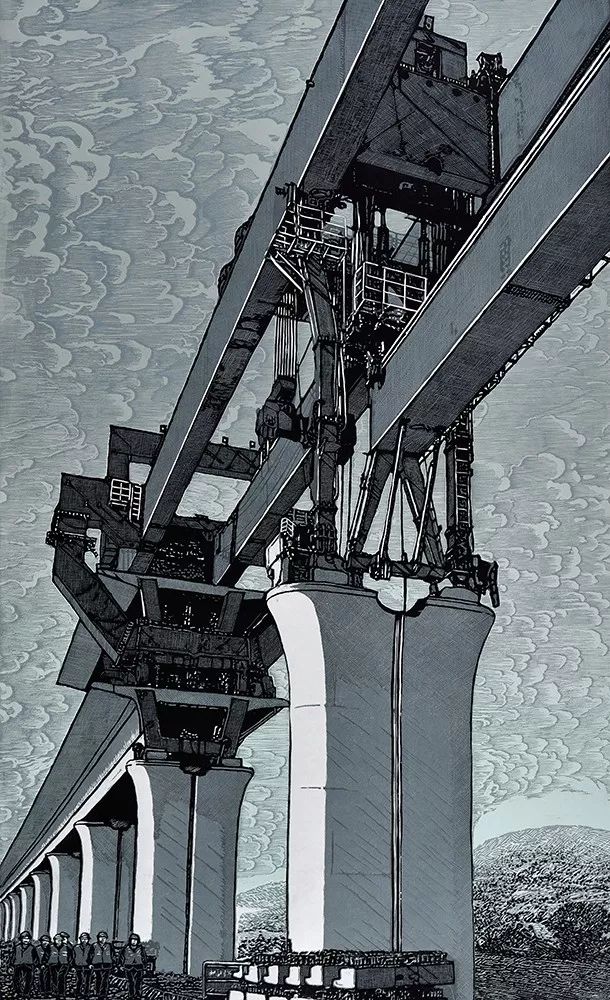 刘晓燕《直上云霄》115cm×70cm 木刻▲王克勤《南水北调中线—邓州