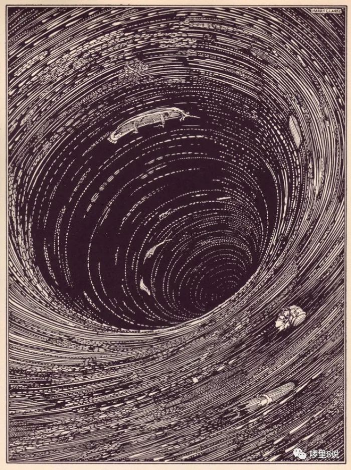爱伦·坡的短篇小说《大漩涡底余生记》里,讲故事的老头被他哥哥赶下