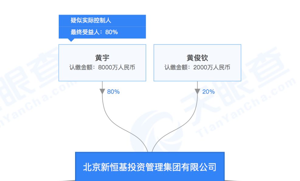 新恒基投资注册成立于2001年,注册资本1亿元,黄俊钦儿子黄宇和黄俊钦