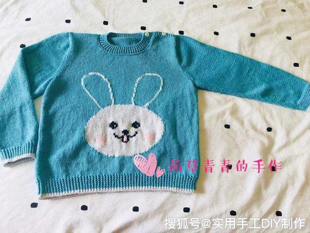 「针织图解」兔子图案的儿童套头衫编织方法