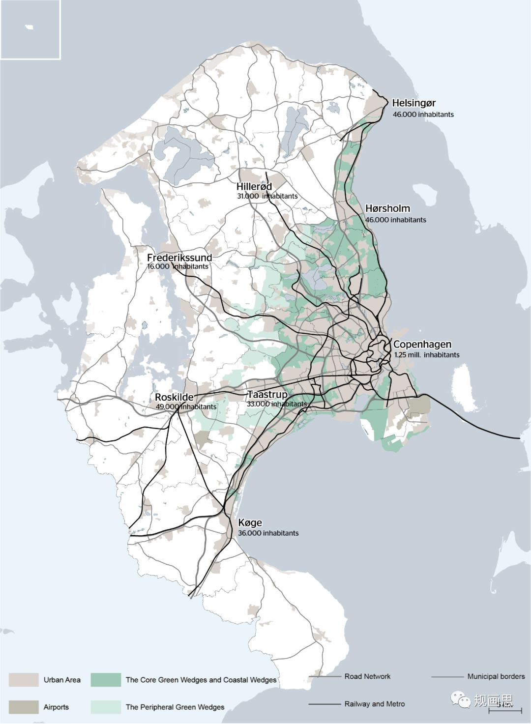 规划指引,其中,大哥本哈根地区被分成四类地区:核心城市区(手掌部分)