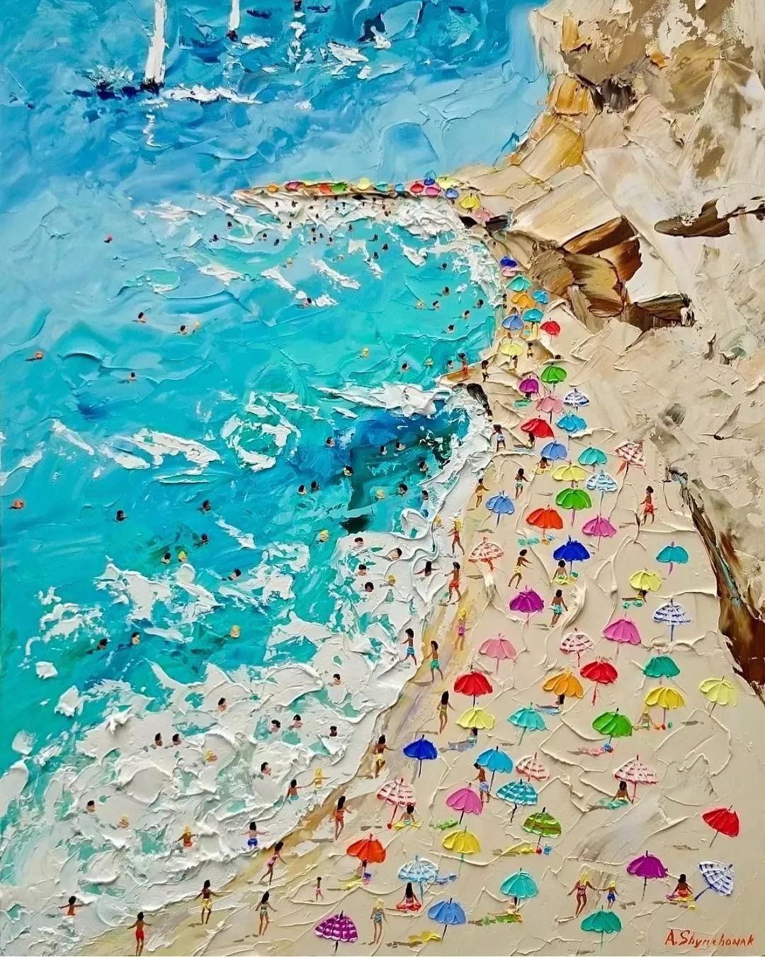 油画浓浓的夏日风情不要钱的画法画出最缤纷夏日沙滩