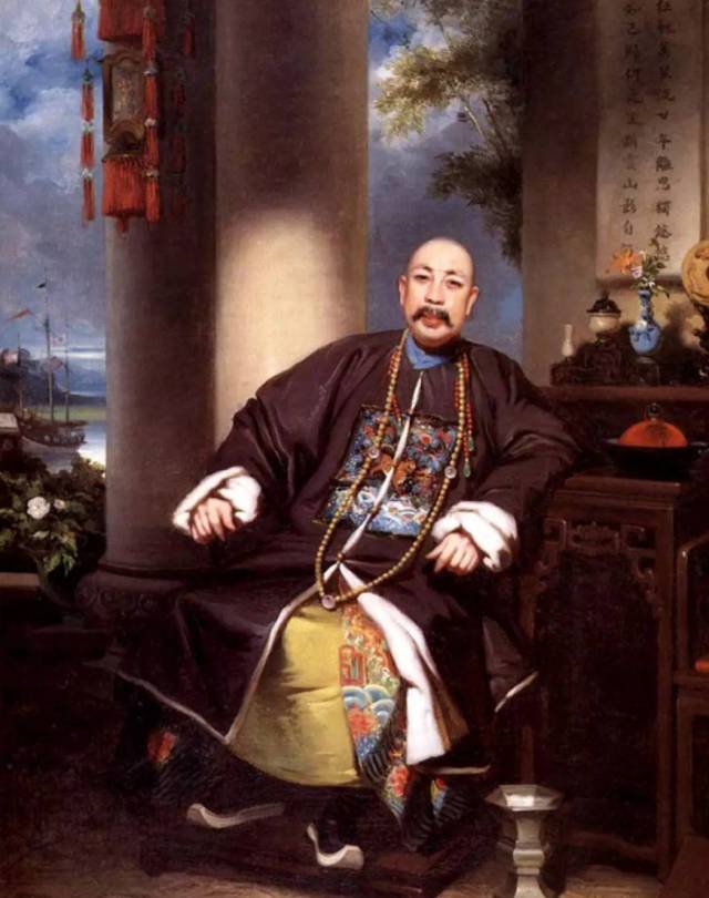 晚清广州四大行商中的卢茂官油画肖像 1840年 乔治·钱纳利绘而在众多