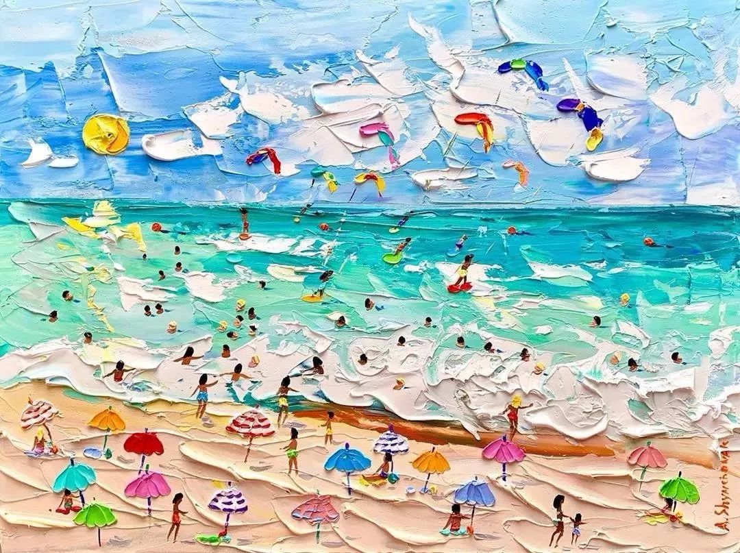 油画浓浓的夏日风情不要钱的画法画出最缤纷夏日沙滩