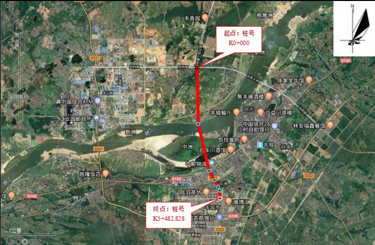 本工程位于丰城市城区西北面,路线起点位于丰厚一级公路和丰源大道的