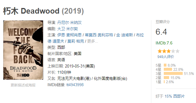 4故事围绕美国疆界之外的一个矿镇展开.5.《朽木》imdb:6.9豆瓣:7.