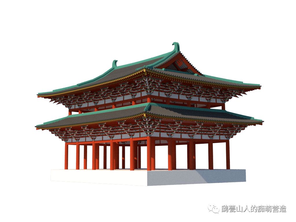 轴侧图角度2正立面(平行视图)侧立面平行视图下层铺作—平行翼角布椽