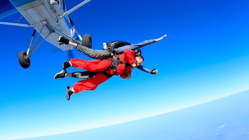 高空双人跳伞,跳伞到底有没有失重感?跳伞可不可怕?