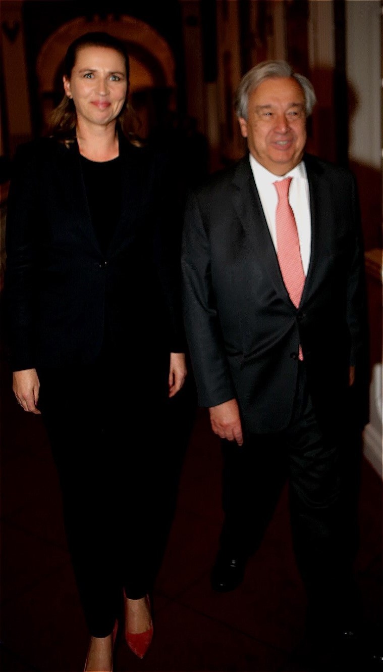 10日,丹麦首相梅特·弗雷德里克森在哥本哈根会见了联合国秘书长