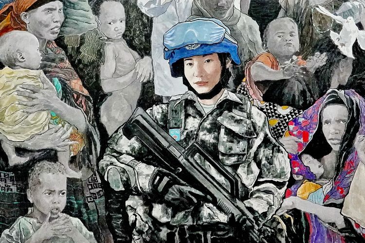 画大爱无疆 赞世界和平 军旅画家马国旗一幅国画述说无疆大爱