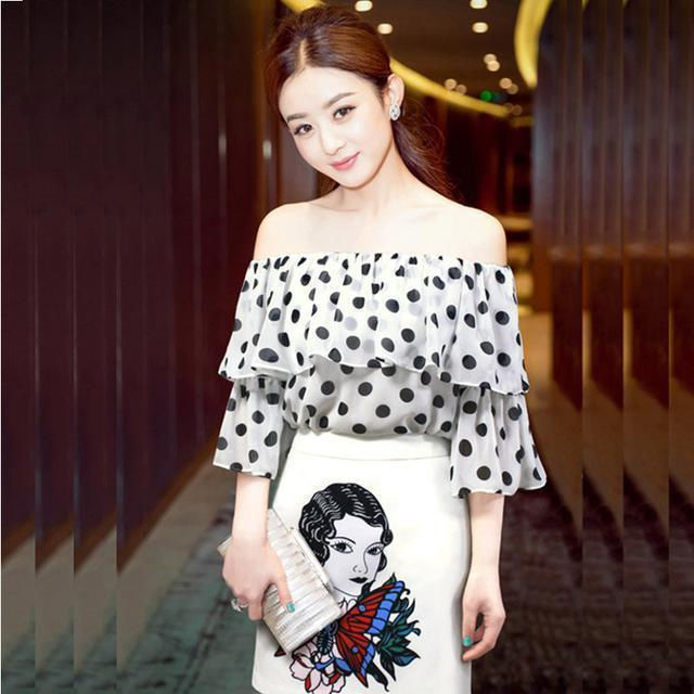 原创赵丽颖换风格了!一身黑色波点西装帅气干练,配渔网头饰优雅大方