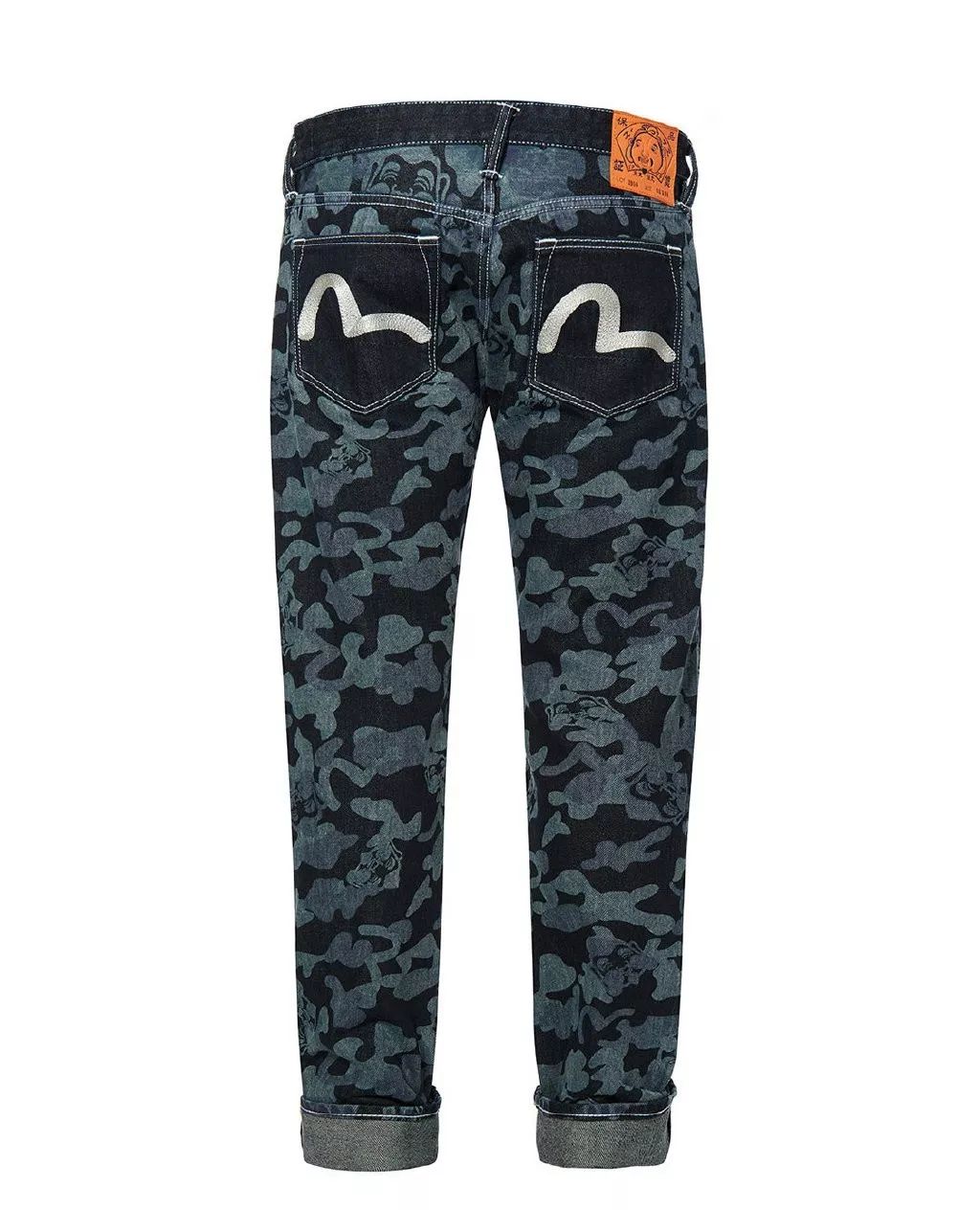 evisu拔染迷彩牛仔裤