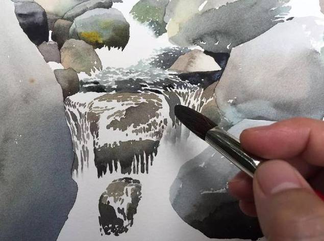 画家黄有维水彩画瀑布步骤图