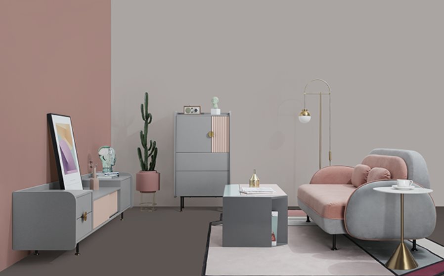 的甜点,要以马卡龙色来做家具搭配那么颜色是一定符合马卡龙的色调的