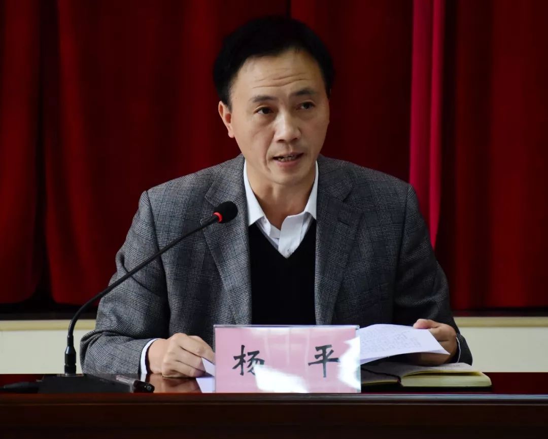 县委常委,政府副县长杨平宣读《"三苦精神放光芒 合力攻坚奔小康"