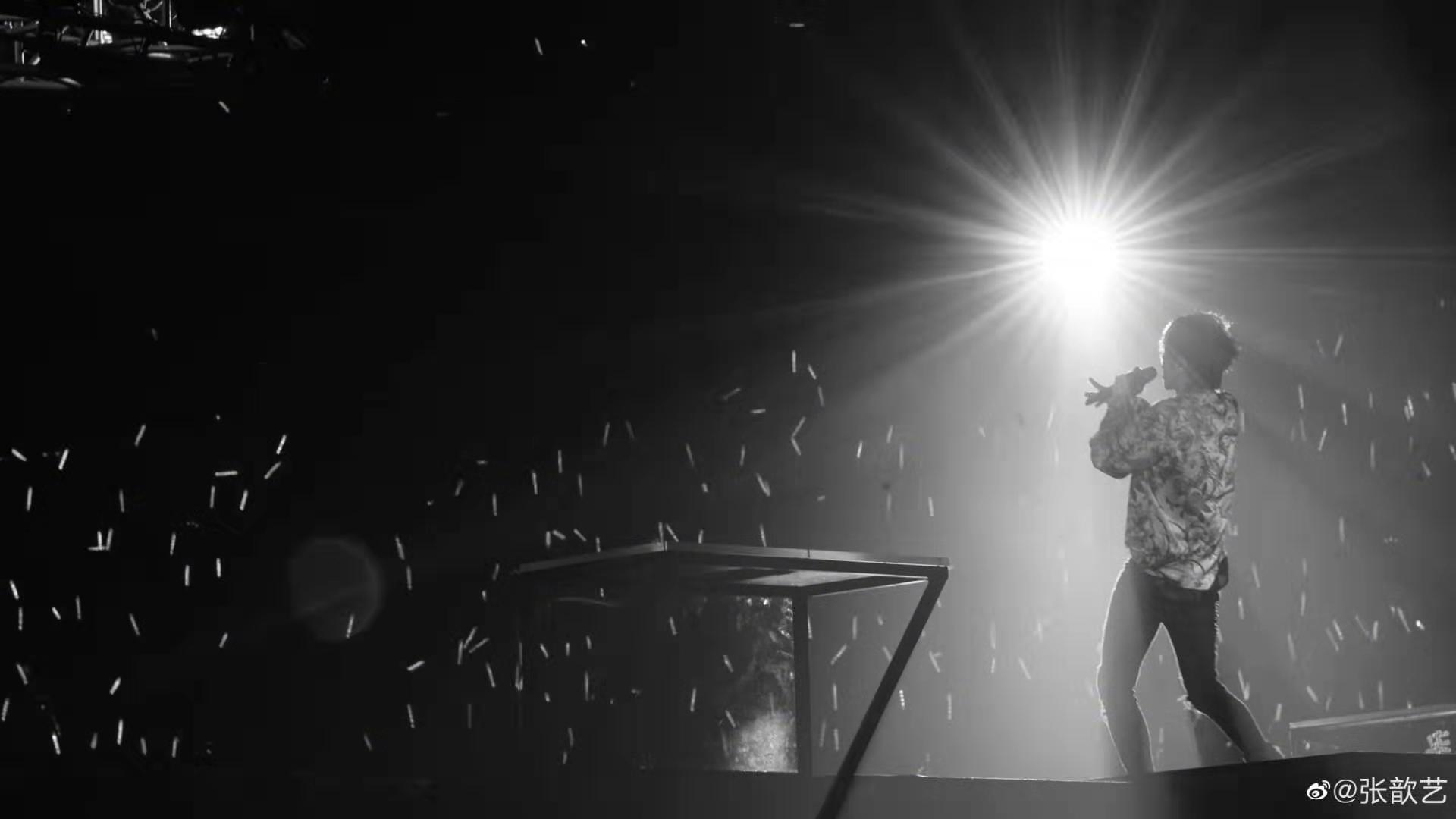 照片中有华晨宇在舞台上面深情歌唱的样子,有他在花海里凝望的背影