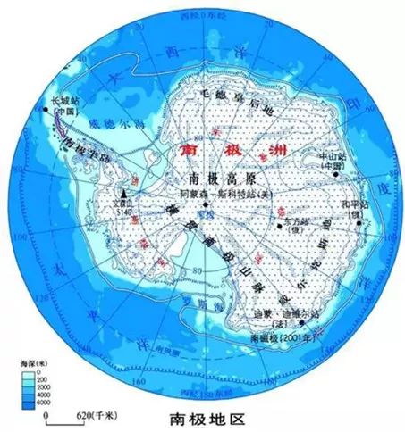 與南極大陸最接近的大陸是南美洲,它們之間是970千米寬的德雷克海峽.