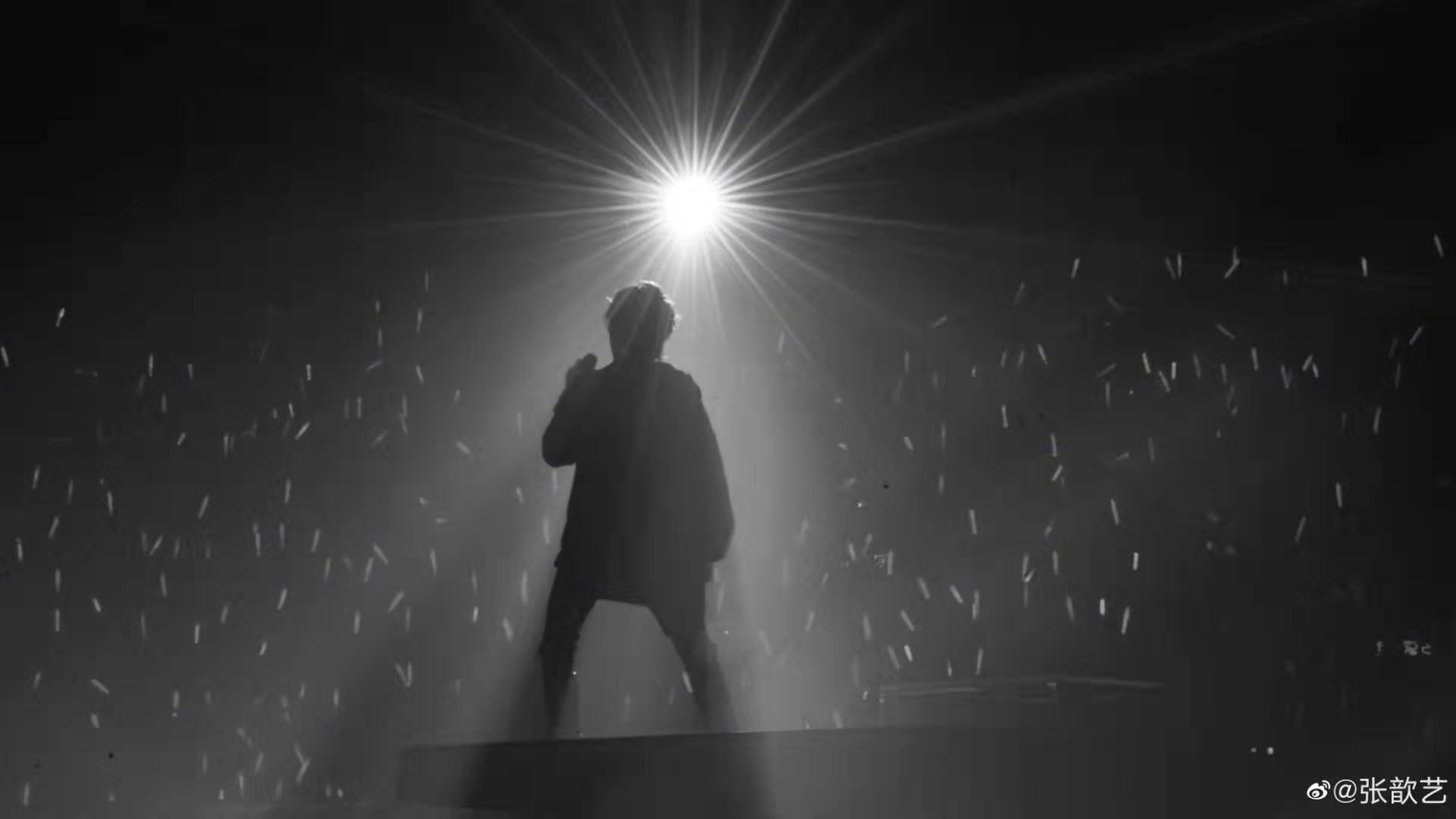 照片中有华晨宇在舞台上面深情歌唱的样子,有他在花海里凝望的背影