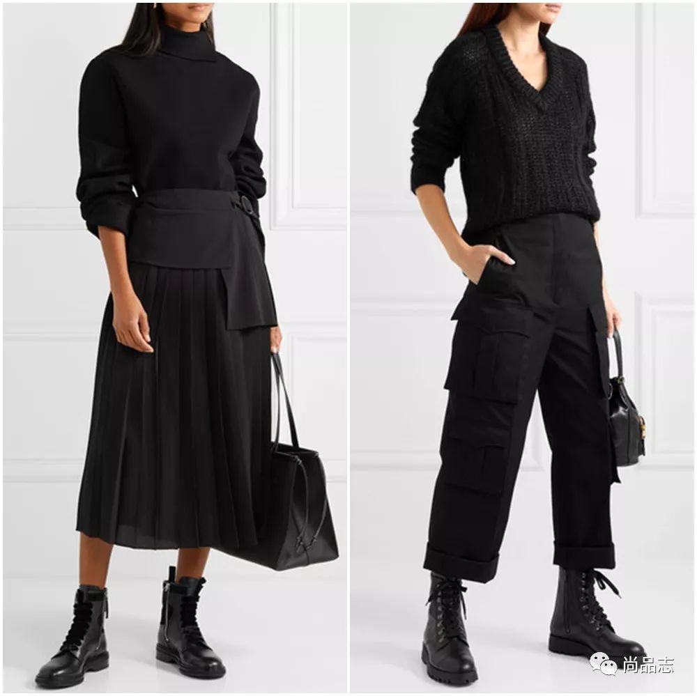 如果用黑色的马丁靴搭配同色的紧身裤装,还能起到拉长腿部线条的视觉
